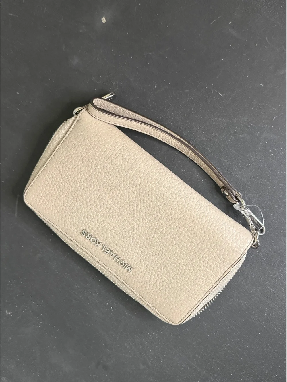 Women's Wallet | Michael Kors pebbled leather wristlet | Cement | Medium